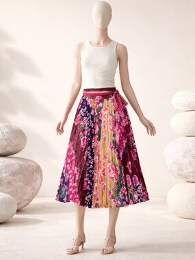 Like the Moon Floral Pleated Skirt - Multicolor